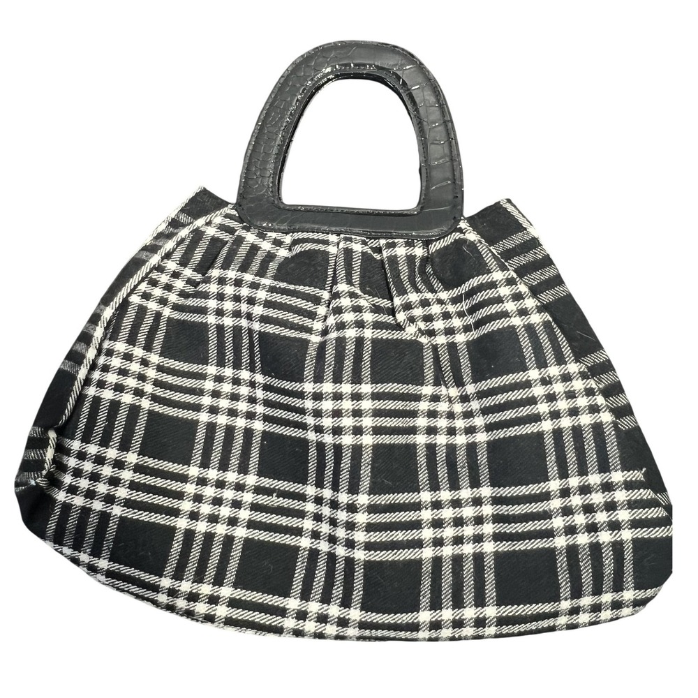 FALLS CREEK Women's Plaid Handbag Black White Croc Embossed Top Handle Tote Bag